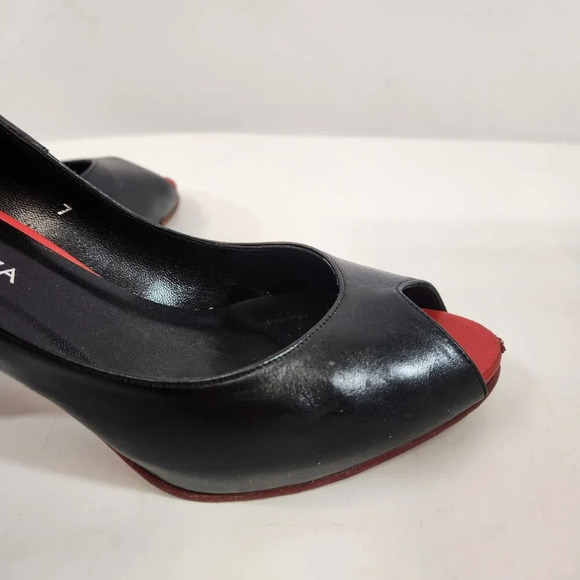 Ramon Tenza Galia Open Toe Black Heels Women 7M Striped Spain with Box Shoe Bag - Picture 6 of 13